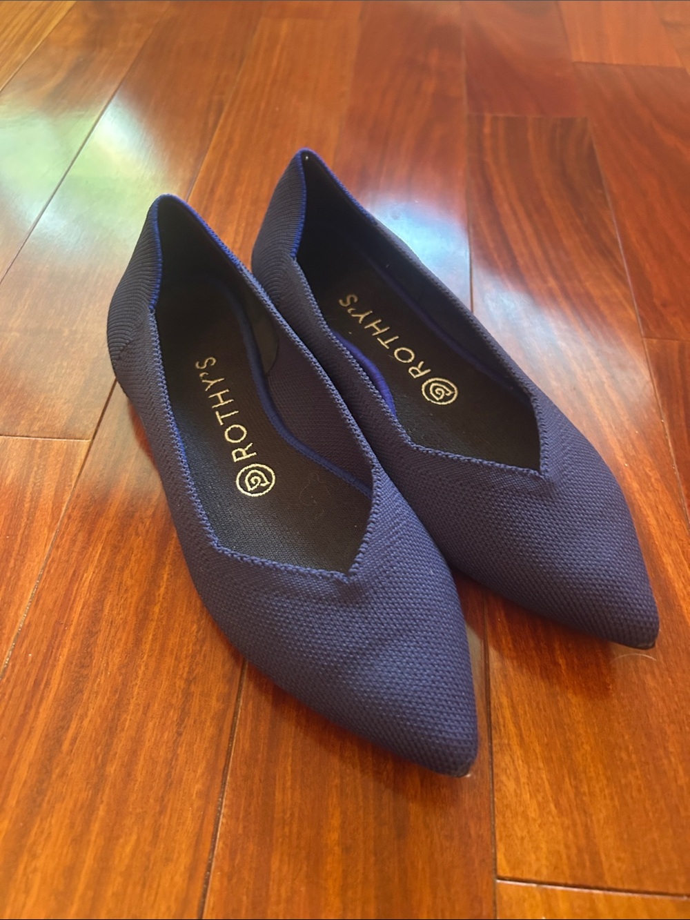Rothy's Navy Pointed Knit Slip-On Flats